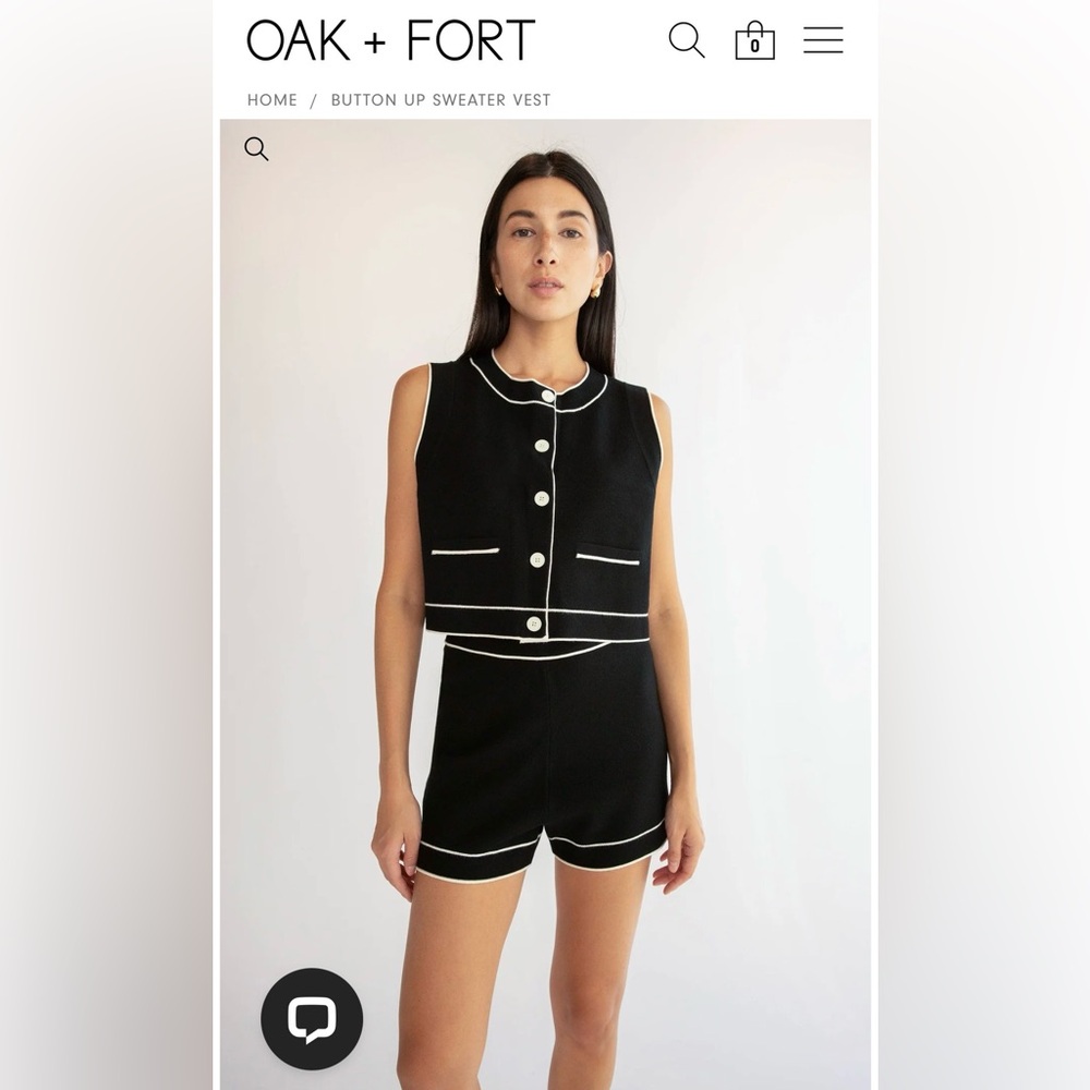 OAK + FORT Black and White Button-Up Sweater Vest and Shorts Set